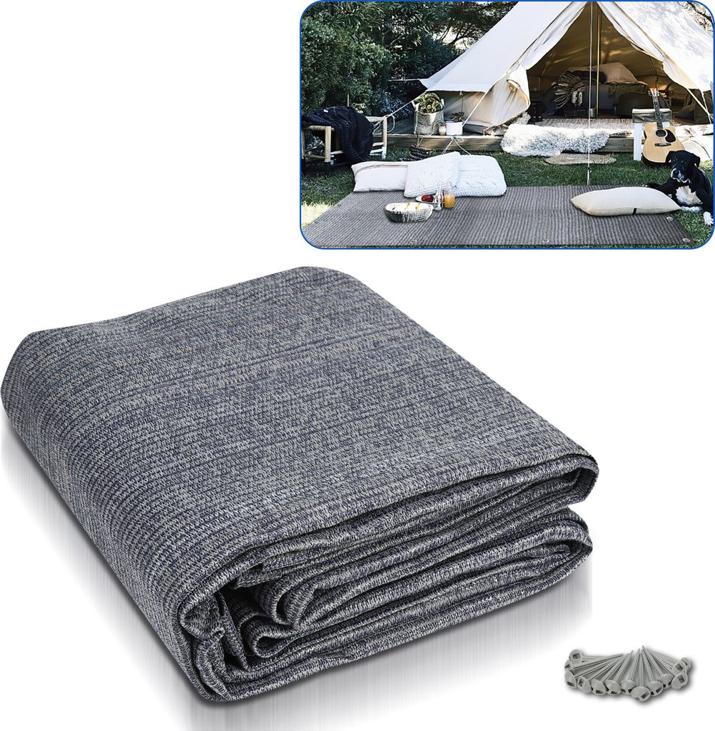 Aopunly Vorzeltteppich 250x300cm Zeltteppiche mit 13 Nagel und 12 Löchern Camping teppich HDPE Zeltunterlage, Grau