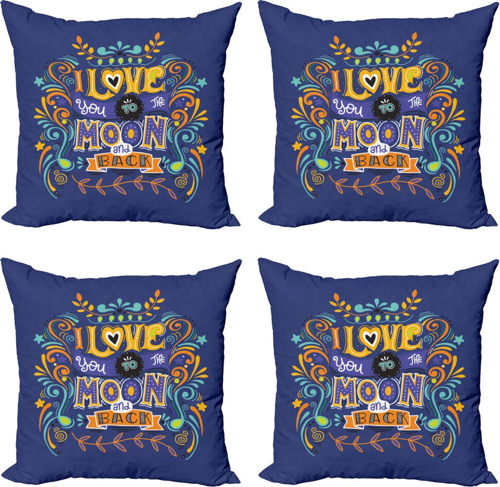 ABAKUHAUS Beschriftung Kissenbezug Set (4 Stück), Floral Themed Text, Moderner Doppelseitiger Digitaldruck, 45 cm x 45 cm, Lavendel Multicolor