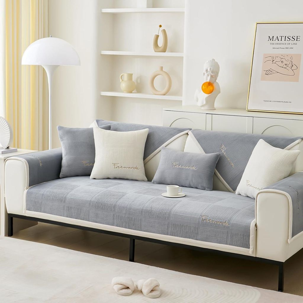 Stickte Sofabezug,90x180cm Couchbezug,3 Sitzer,Dicke Sofa ,Antirutsch Sofahusse,Möbelschutz,grau.