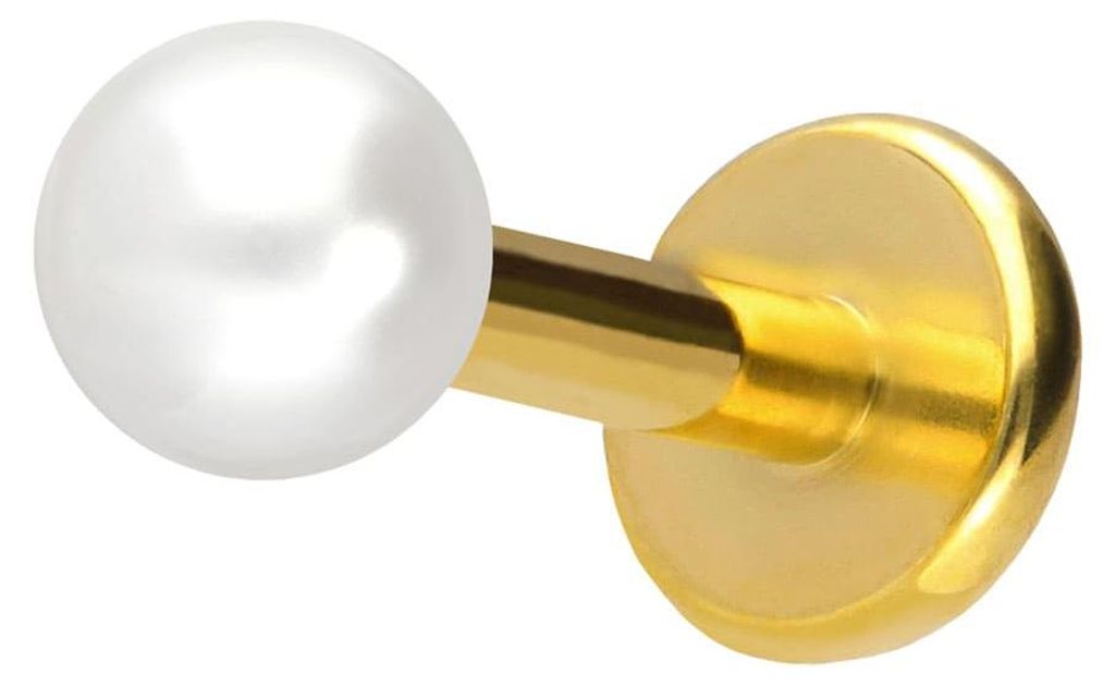 Ohrpiercing, Nasenpiercing Titan Labret mit Push Fit SYNTHETISCHE PERLE Gold Stablänge: 7mm | Stabstärke: 1,2mm | Perlengröße: 3mm