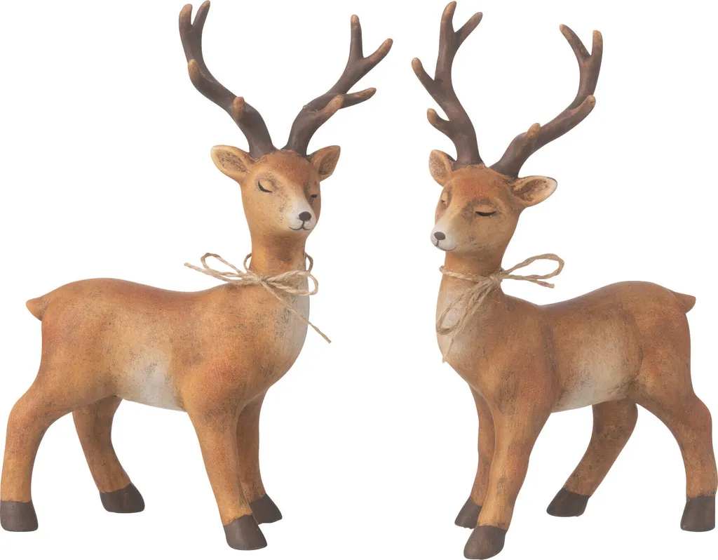 Renne Décoratif J-Line en Porcelaine avec Nœud Jute - Lot de 2 Small