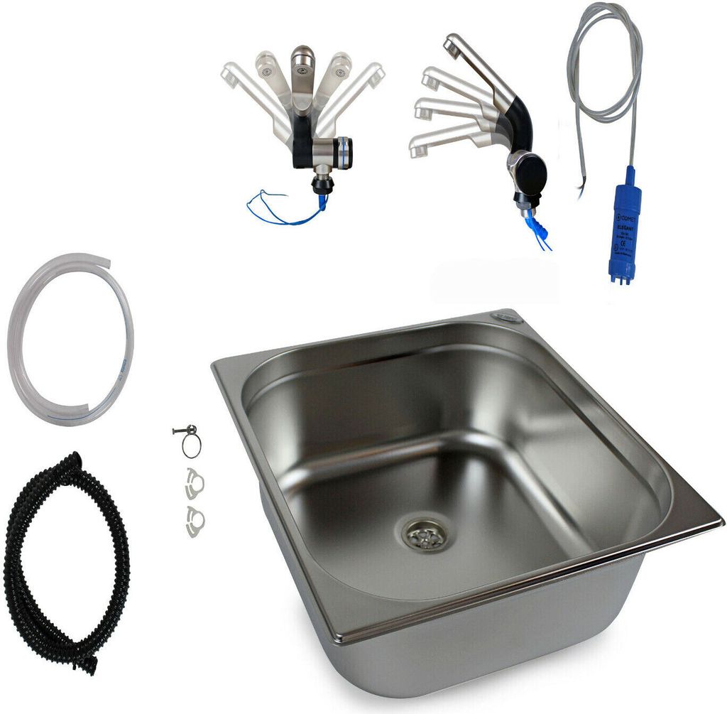 12V Edelstahl Spülbecken 354x325x150 mm Camping Waschbecken + Wasserhahn Pumpe