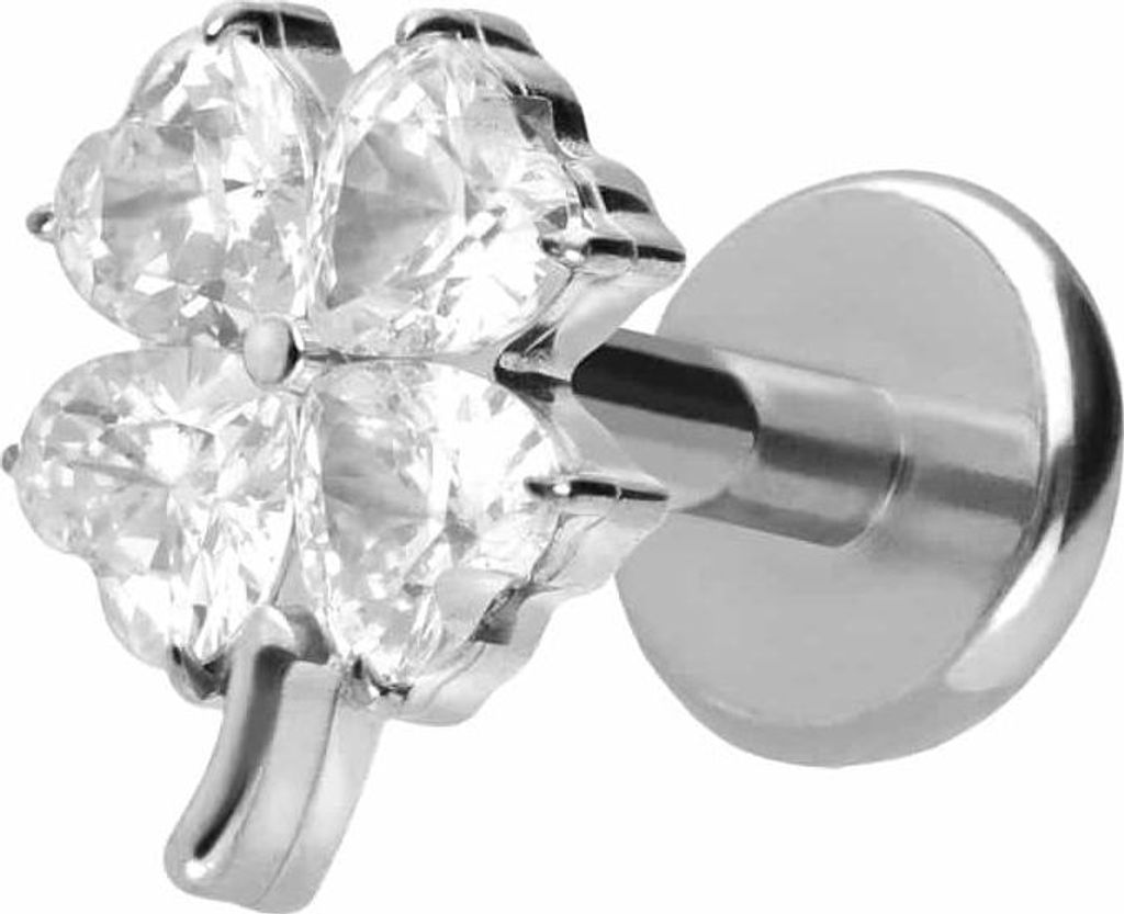 Piercing-Zubehör Titan Labret mit Push Fit KRISTALLKLEEBLATT Silber Stablänge: 6mm | Stabstärke: 1mm