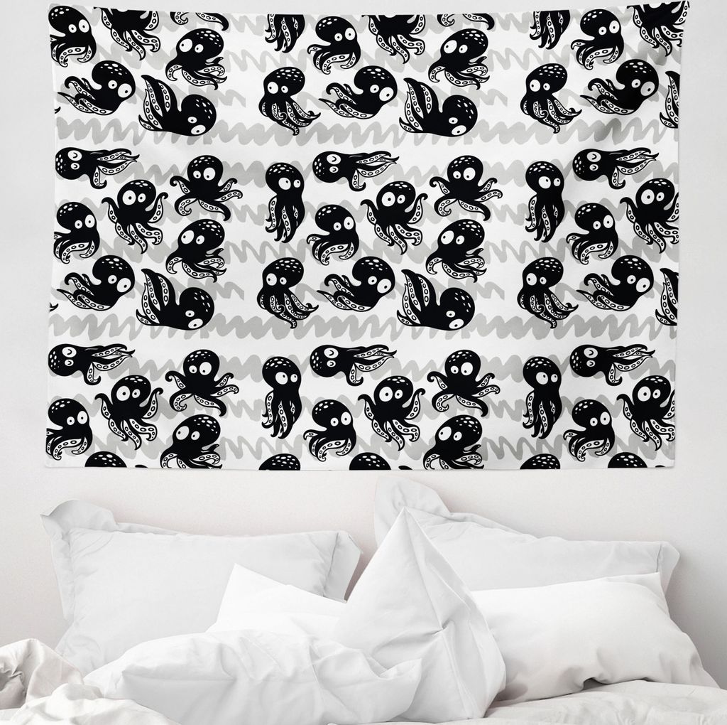ABAKUHAUS Tintenfisch Wandteppich, Wild lebende Tiere in Sea Cartoon aus Weiches Mikrofaser Stoff Waschbar ohne Verblassen Digitaldruck, 150 x 110 ...