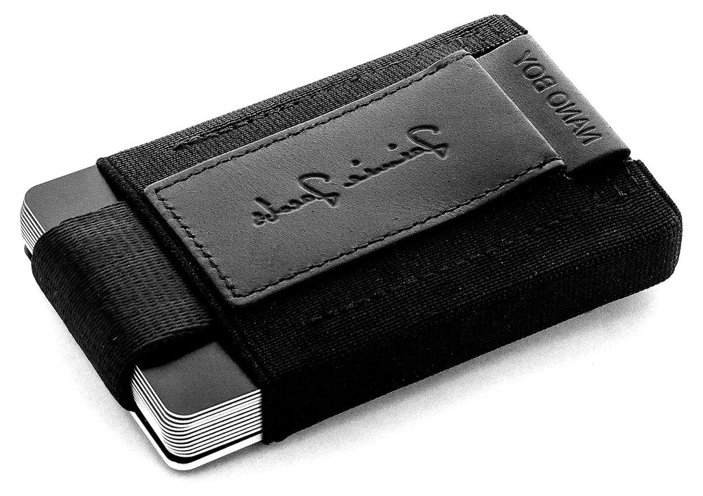 Nano Boy Mini Geldbörse aus Textil, dünner Geldbeutel, Slim Portemonnaie mit Zugband, Kartenetui für Herren und Damen (Vegan Schwarz)
