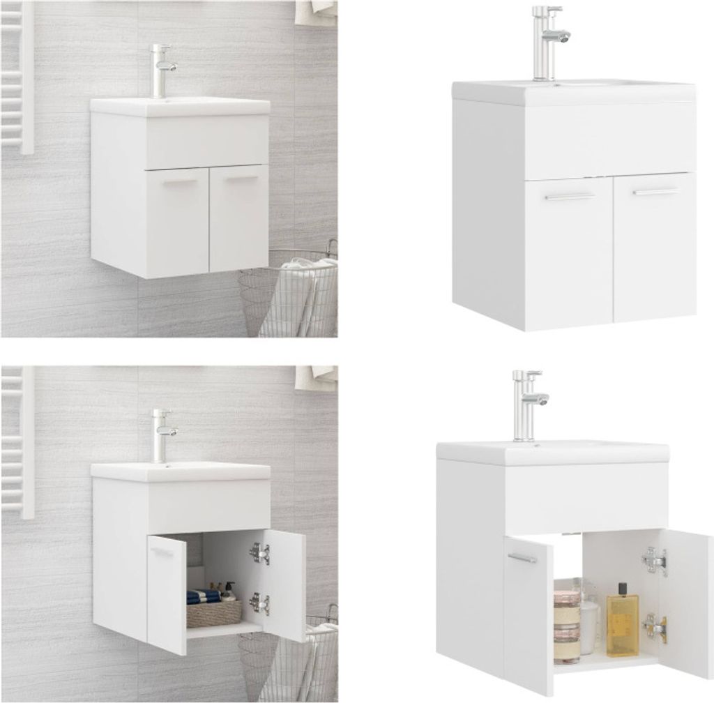 vidaXL Waschbeckenunterschrank mit Einbaubecken Weiß Holzwerkstoff - Waschbeckenunterschrank Mit Waschbecken - Waschbeckenunterschränke Mit Wasch...