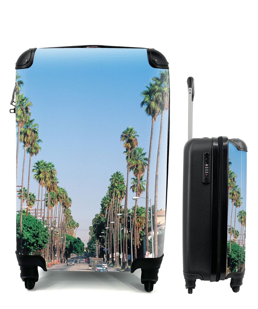 MuchoWow Koffer Handgepäck Trolley Rollkoffer Kleine Reisekoffer mit 4 Rollen - Die Palmenreihen entlang einer Straße - Cabin Size < 55x40x23 c...
