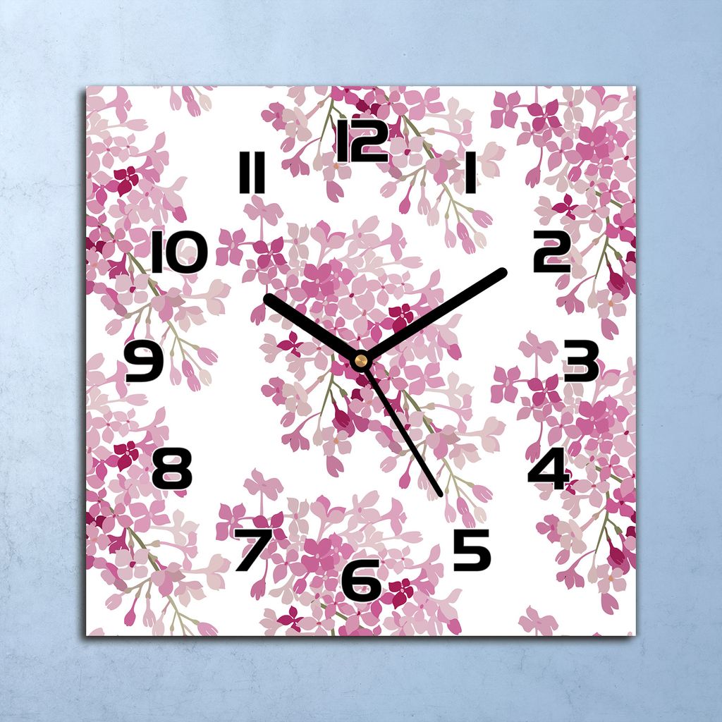 Wanduhr Echt-Glas-Küchenuhr Flieder Rosa Blumen Quarz 30x30 Deko Bilder