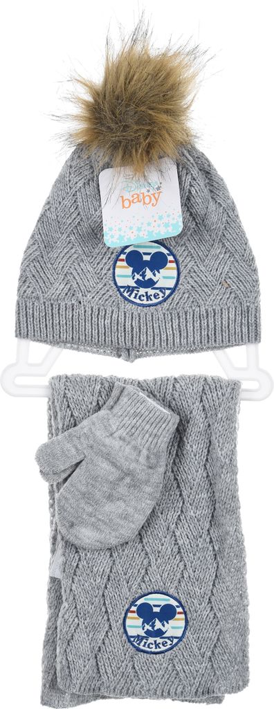 Mickey Mouse Kinder Winter Set 3 tlg. Mütze, Handschuhe und Schal Jungen, Farbe:Grau, Größe:48