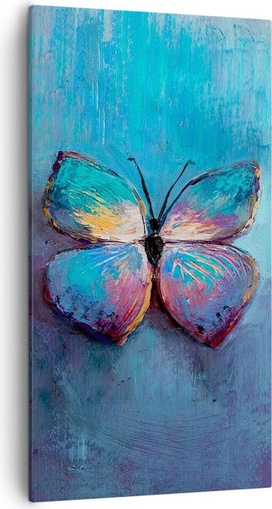 Bild auf Leinwand - Leinwandbild - Einteilig - Handschriftlich Schmetterling Blau - 55x100cm Wand Bild Wanddeko Wandbilder Leinwanddruck Bilder Wan...