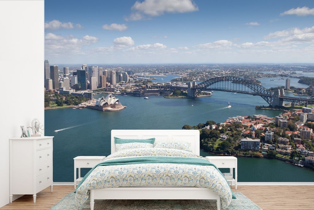MuchoWow Fototapete für Wohnzimmer oder Schlafzimmer Wandtapete Vinyl Motivtapete Luftaufnahme der australischen Großstadt Sydney - 525x350 cm ...