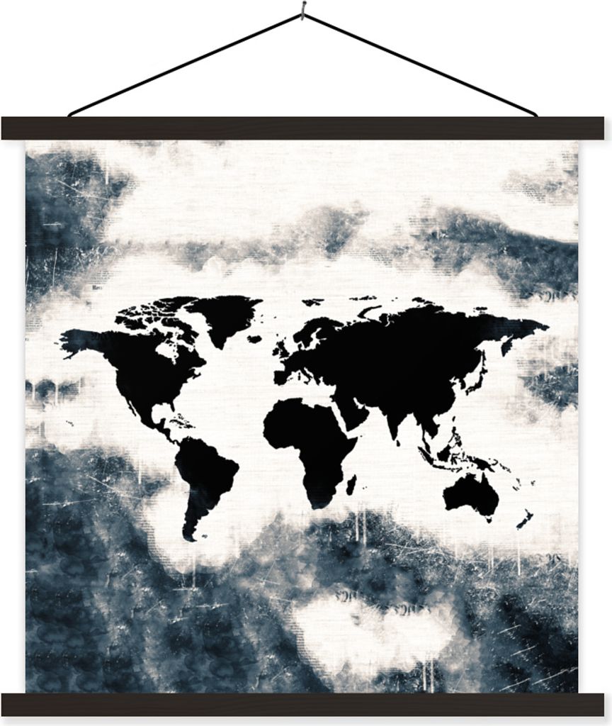 MuchoWow Textilposter Weltkarte - Holz - Schwarz 40x40 cm mit schwarzem Rahmen - Fotos
