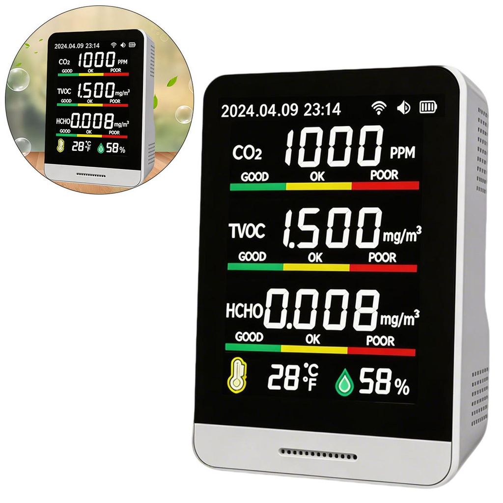7-in-1 Luftqualitätsmonitor–Indoor Air Quality Messgerät,CO2-, Formaldehyd-,TVOC-,Temperatur-und Feuchtigkeitsmessung,für Zuhause,Büro,Auto...