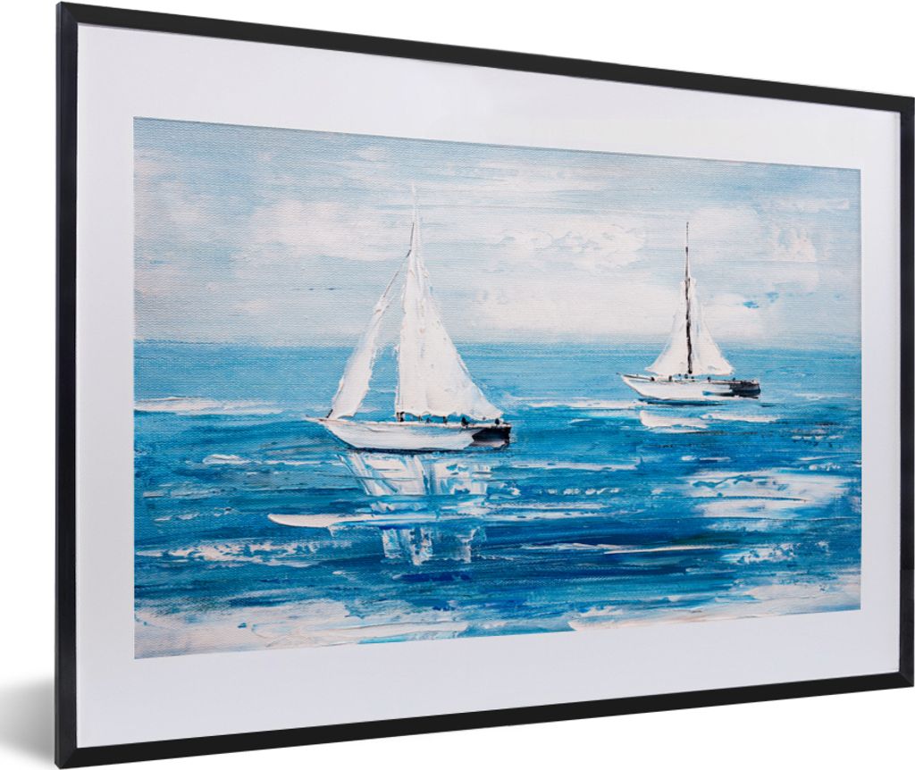 MuchoWow Gerahmtes Poster Malerei - Ölfarbe - Boot - Wasser 60x40 cm - Poster mit Schwarzem Bilderrahmen Wandposter Rahmen Foto Bilder - Schlafz...