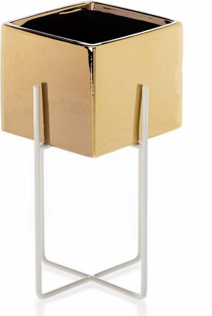 HowHomely Blumentopf Mizu 23 cm Höhe, Pflanzkübel mit Stander, Gold Übertopf für garten balkon