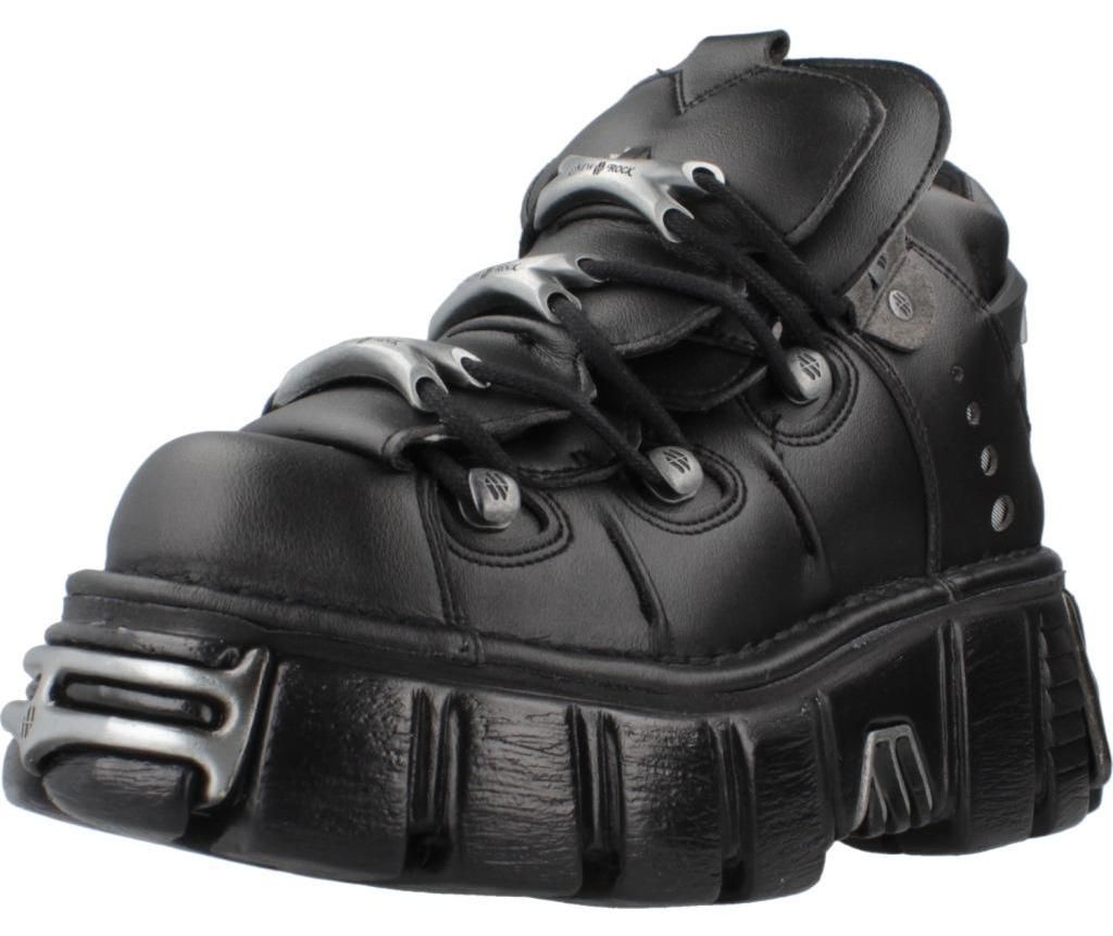 NEW ROCK M106 VS1 Plateau Stiefel mit Schnallen für Damen und Herren, Schwarz