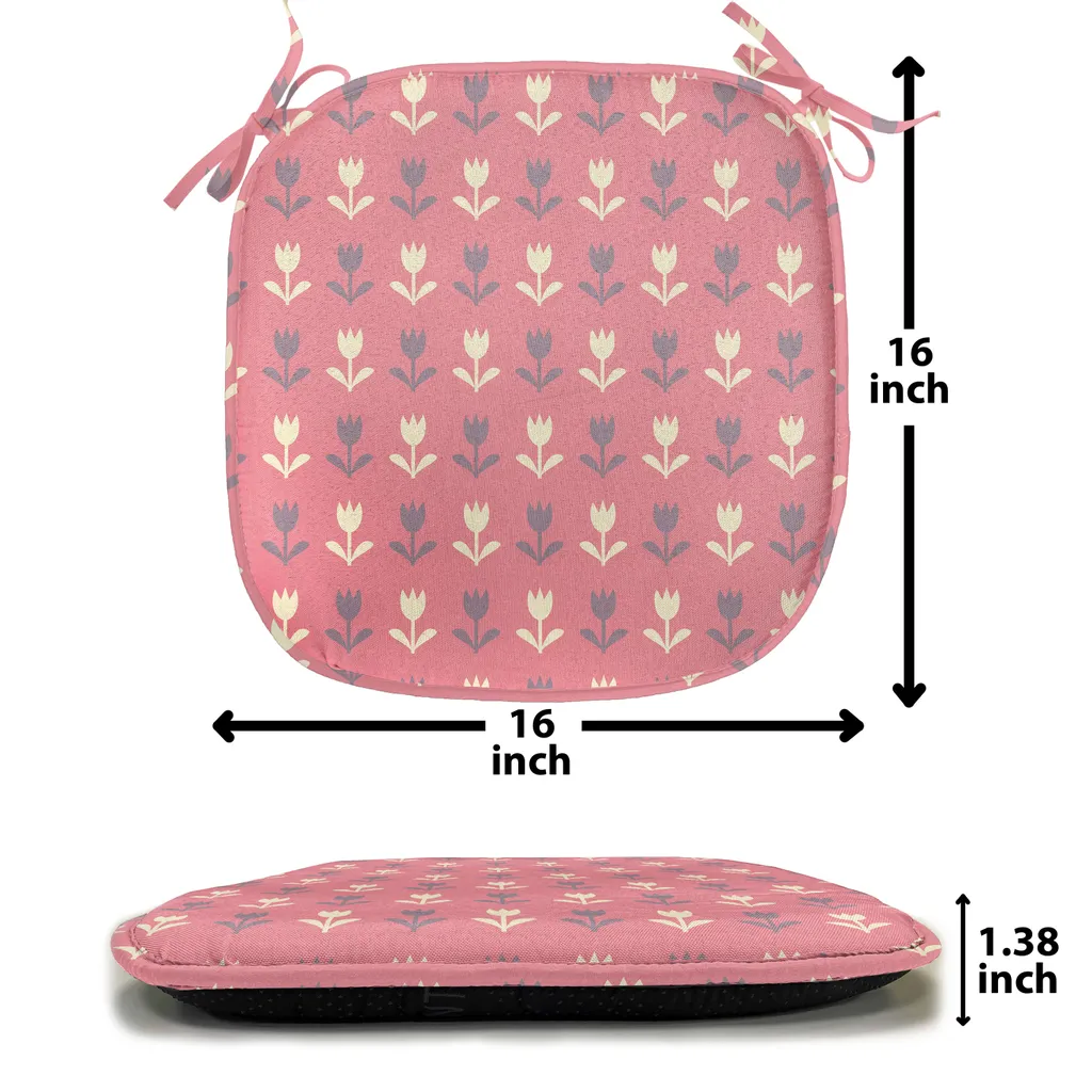 ABAKUHAUS Cuscini decorativi per sedie da sala da pranzo, romantici fiori di tulipano, cuscini decorativi impermeabili con cinturini per sedie da cucina, 40 cm x 40 cm, confezione da 12, viola crema rosa chiaro - 4