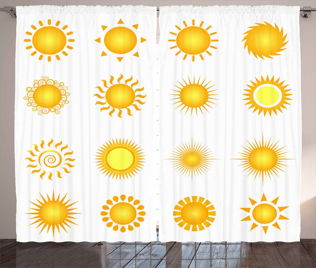 ABAKUHAUS Gelb und Weiß Rustikaler Gardine, Sunny Sommer, Schlafzimmer Kräuselband Vorhang mit Schlaufen und Haken, 280 x 245 cm, Marigold Weiß