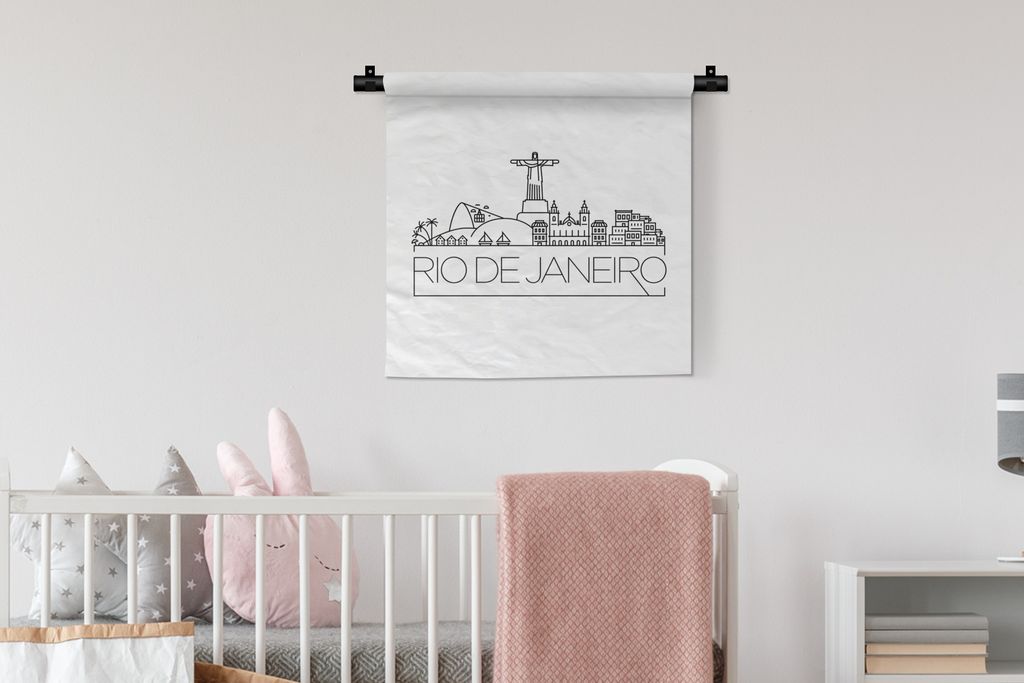 MuchoWow Wandteppich Wandbehang Skyline "Rio de Janeiro" auf weißem Hintergrund 60x60 cm Tapisserie Dekoration Wandtuch - Dekorationen - Wand Decke