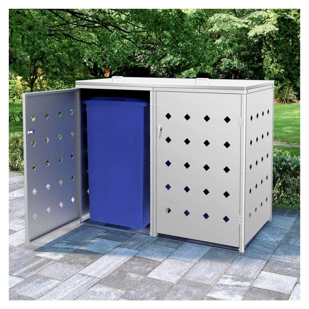 Mülltonnenbox für 4/3/2/1 Tonnen 240L, Edelstahl, Mülltonnenverkleidung Gartenbox, Silber