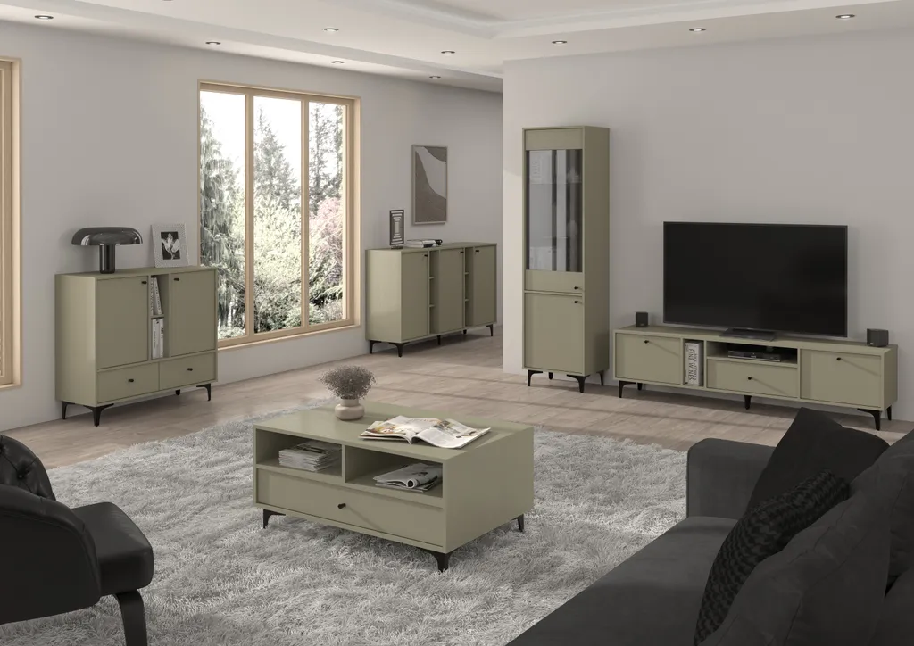 Commode TOKYO 125 cm BEAUTYSOFA à 3 portes, buffet bas eucalyptus chic