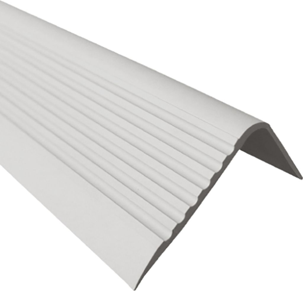 QUEST Treppenkantenprofil 40x52mm, 1.5m, Treppenprofil PVC für Treppenstufen, Treppenkantenschutz mit Rillen, Antirutsch, RGPD, grau