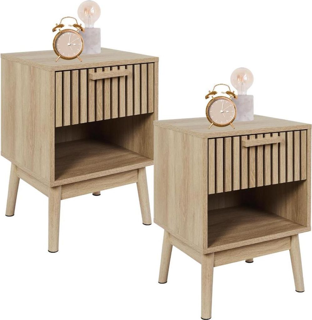 "MISOU Klaus Nachttisch mit Schublade Wandregal Holz Braun Nachtschrank Schlafzimmer Kommode Flur 40x35x55cm"