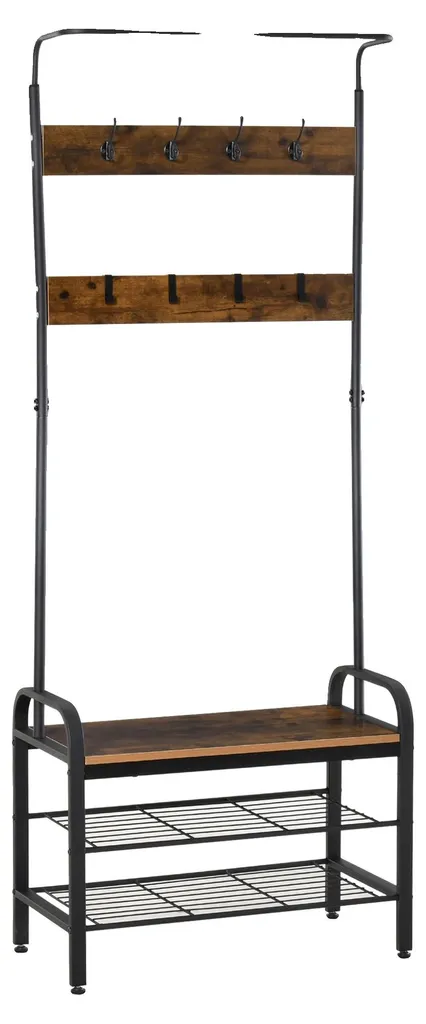 Portemanteau Vestiaire avec 8 Crochets et 3 Étagères - Métal Noir 185cm