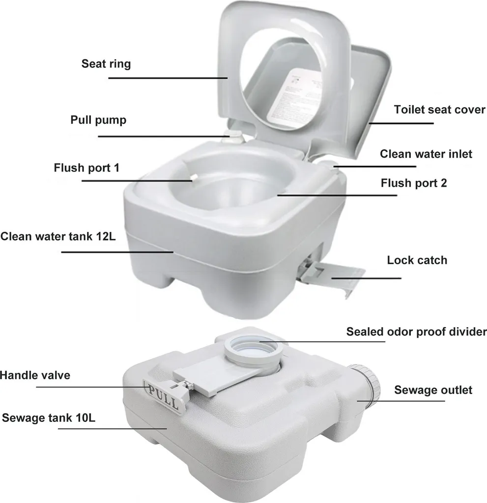 Toilette portable 10L anti-odeur et étanche pour camping et trajet