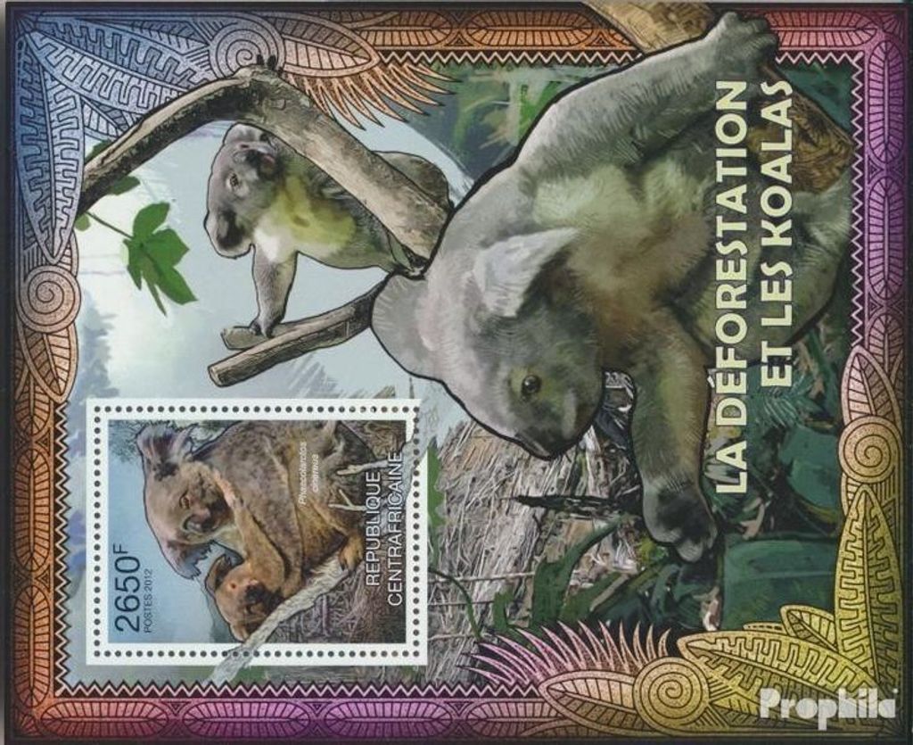 Briefmarken Zentralafrikanische Republik 2012 Mi Block 943 (kompl. Ausgabe) postfrisch Abholzung & Koalas