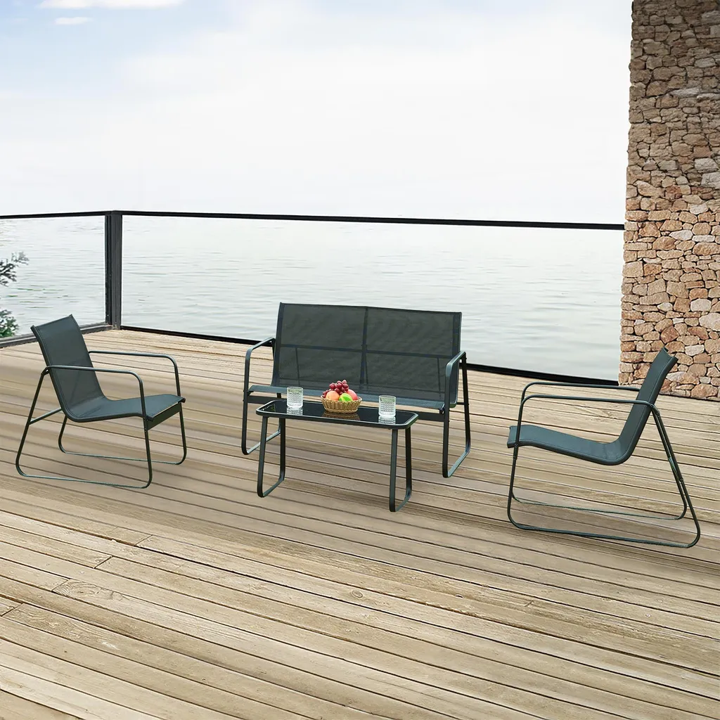 Mobilier de jardin durable Anzi 4 pièces en acier noir anti-rouille