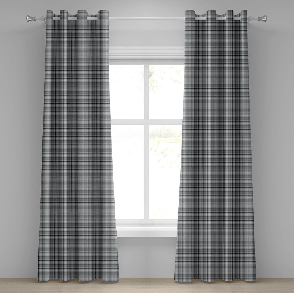 ABAKUHAUS Schwarz und Grau Ösenvorhang, Traditioneller Tartan-Muster-klassischer zeitloser schottischer Steppdecken-Entwurf, Dekorative 2-Panel-Fe...