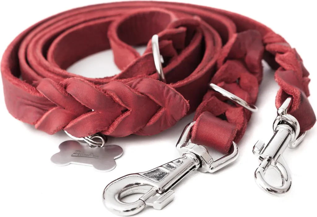 Laisse pour deux chiens en cuir véritable - 225 cm ajustable