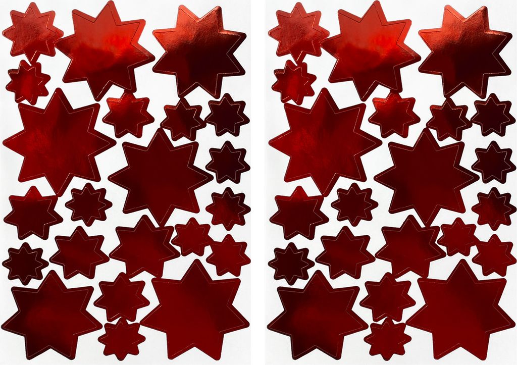 Oblique Unique 44 Sterne Sticker Stern Aufkleber für Weihnachten Weihnachtsdeko Geschenkdeko Basteln Glänzend - rot