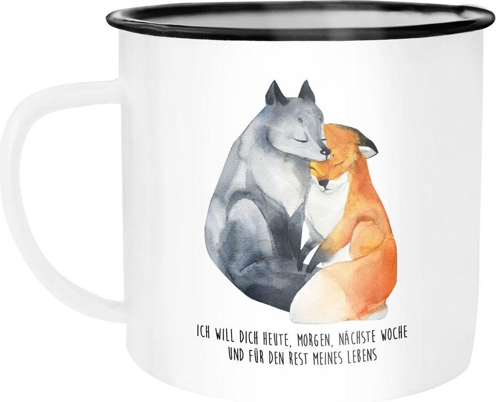 Emaille Tasse Becher Ich will dich heute morgen nächste Woche Fuchs Geschenk Liebe Spruch verliebt Freund Freundin Kaffeetasse Moonworks weiß-s...