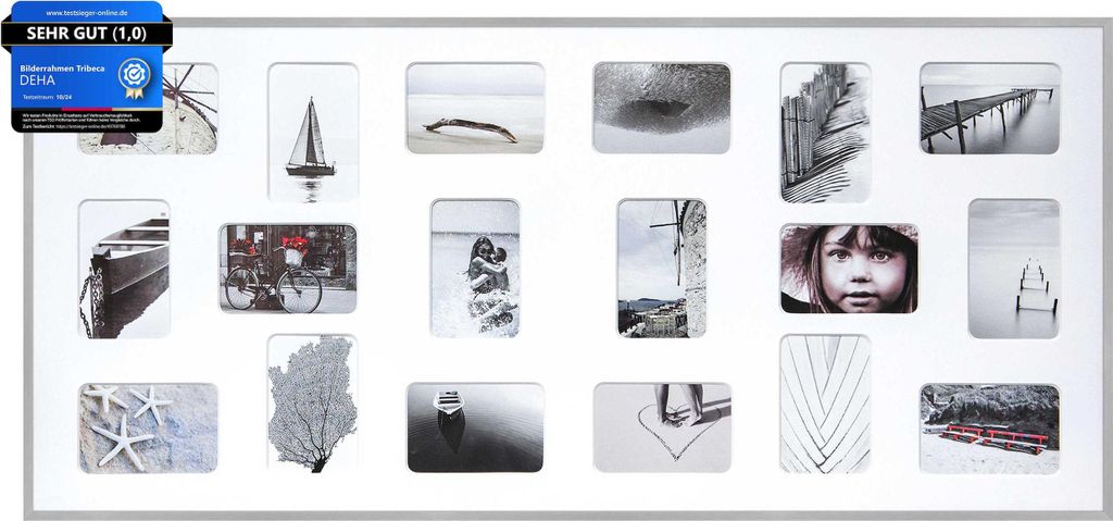 DEHA Design Aluminium Bilderrahmen Tribeca Collage, 109,2x49,5 cm - 18x 10x15 cm, Struktur Silber Matt
