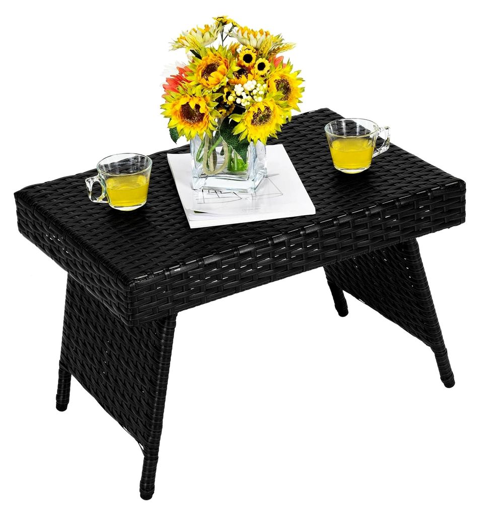 Klappbarer Balkontisch aus Polyrattan, wetterfester Gartentisch, Beistelltisch für den Außenbereich, Möbel für kleine Balkone, 60 x 40 x 40 cm ...