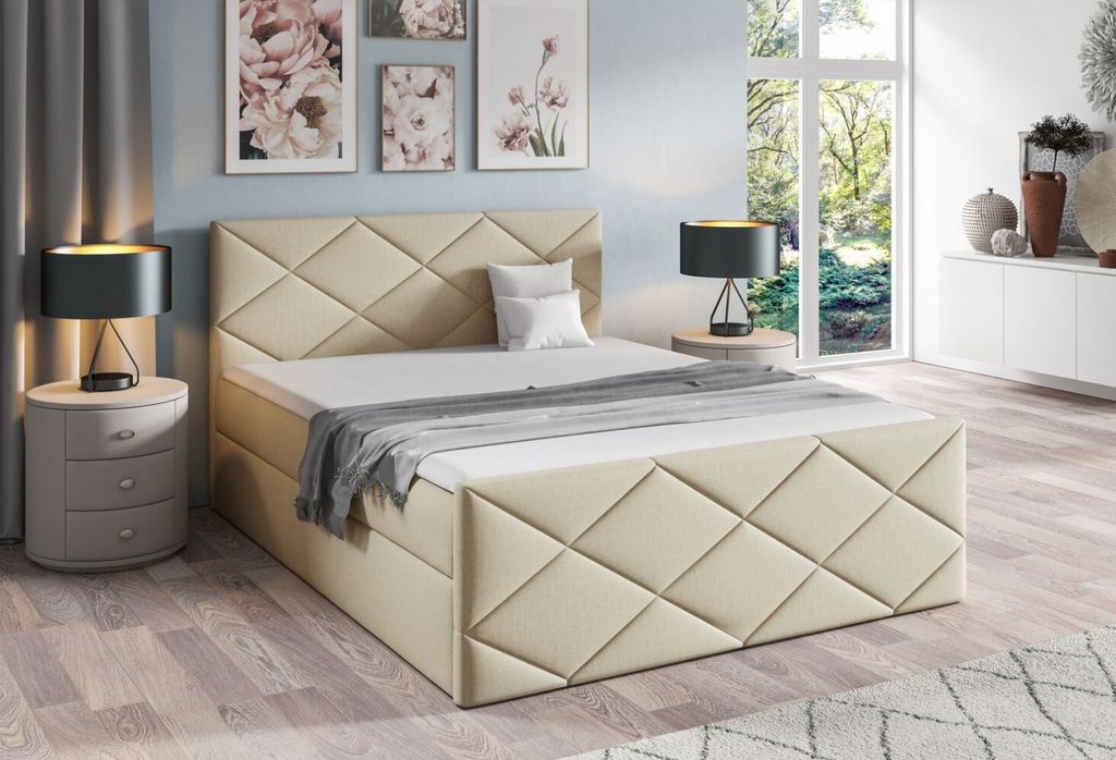 Bett mit Matratze und Lattenrost HALKA – 140x200, beige 2 + ER Topper