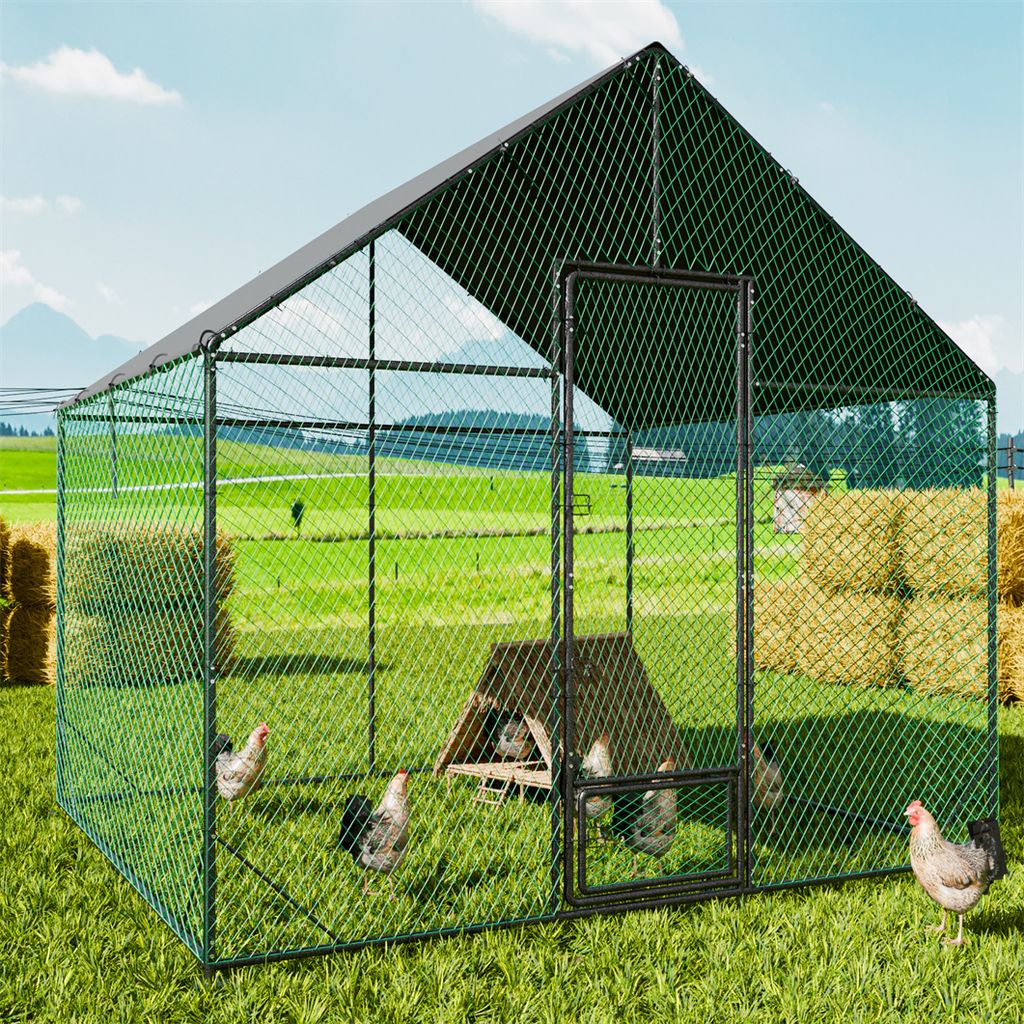 WISFOR 5.25m2 Hühnerstall Kleintierstall Freilaufgehege Kleintiergehege mit Dach, 300x207x276cm, Größe: L