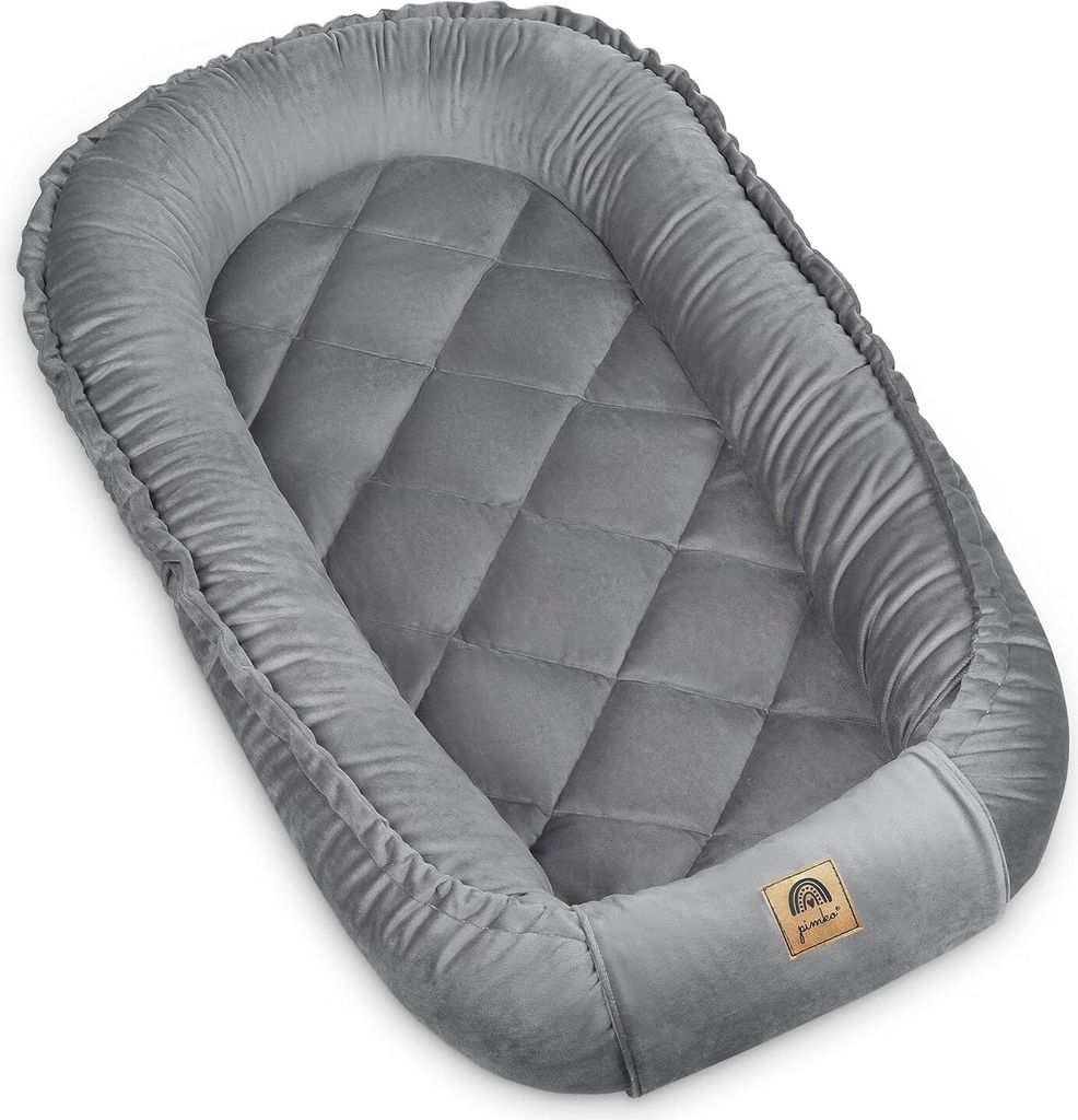PIMKO Multifunktionale 2seitig Babynest Kuschelnest Kokon für Babys Nestchen antiallergischre Neugeborene Kokon 60 x 90cm VELVET (RoyalGrey)