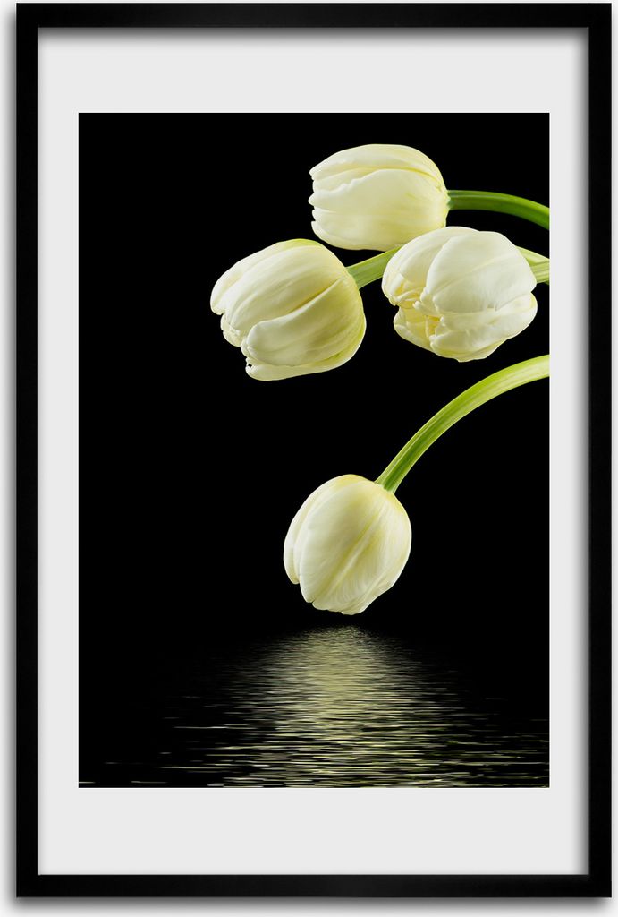 Bild - Bilderrahmen - 40 cm x 60 cm - MDF - Rahmen - Wandkunst - Weiße Tulpen