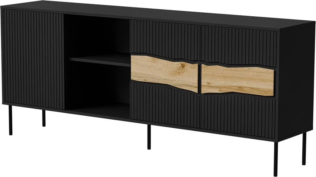 Mestrino Buffet Noir 190x40x80h cm avec Étagère - Enfilade de Salon Chic