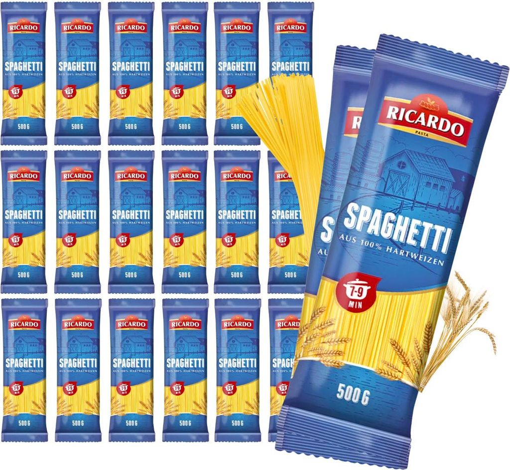 RICARDO Pasta Spaghetti 20 Pack x 500g Teigwaren Italienische Nudeln Vorteilspack