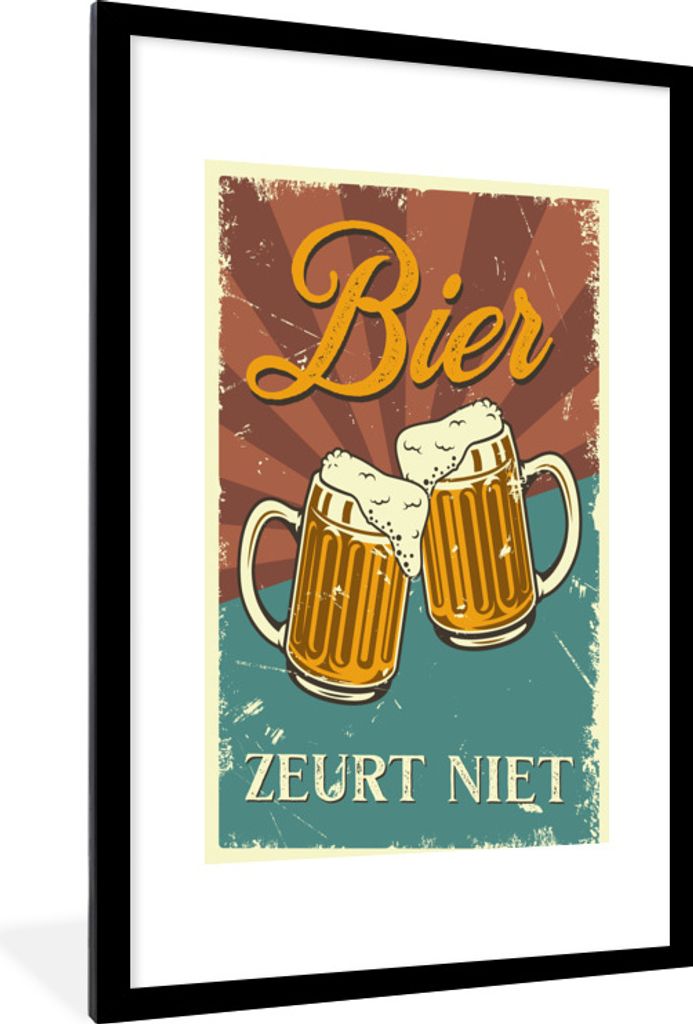 MuchoWow Gerahmtes Poster Mancave - Bier - Bier nörgelt nicht - Kneipe - Cafe 60x90 cm - Poster mit Schwarzem Bilderrahmen Wandposter Rahmen Fot...