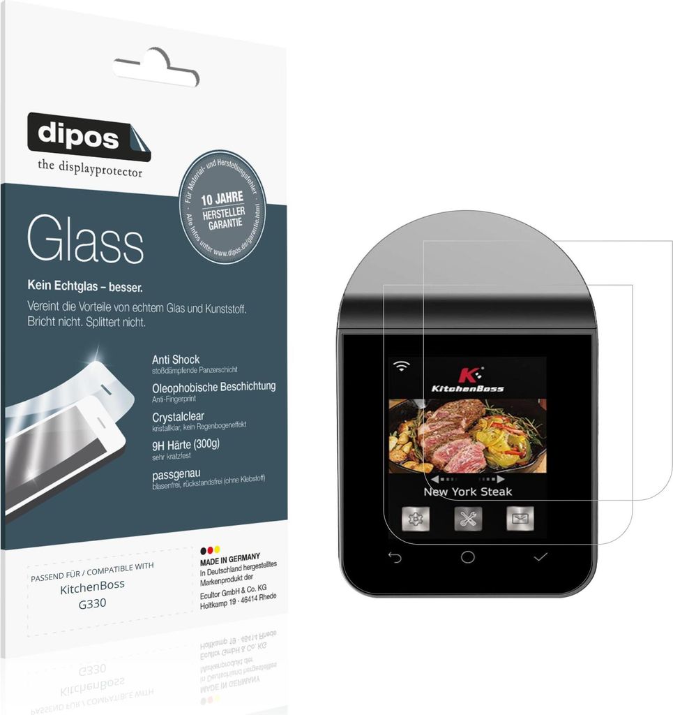 2x Schutzfolie für KitchenBoss G330 - Anti-Shock 9H Folie dipos Glass Kunststoffglas