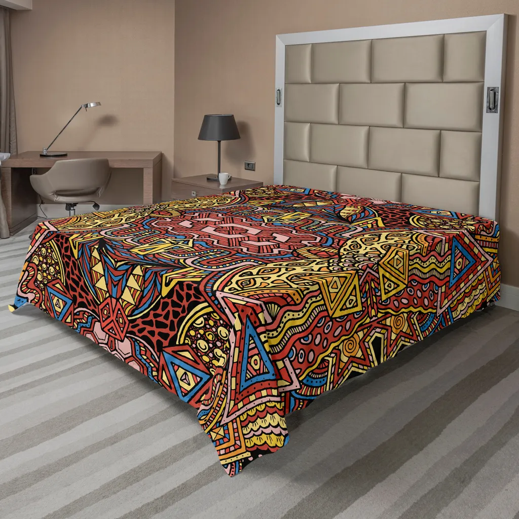 Drap plat doux et infroissable, motif tribal multicolore 266x260 cm