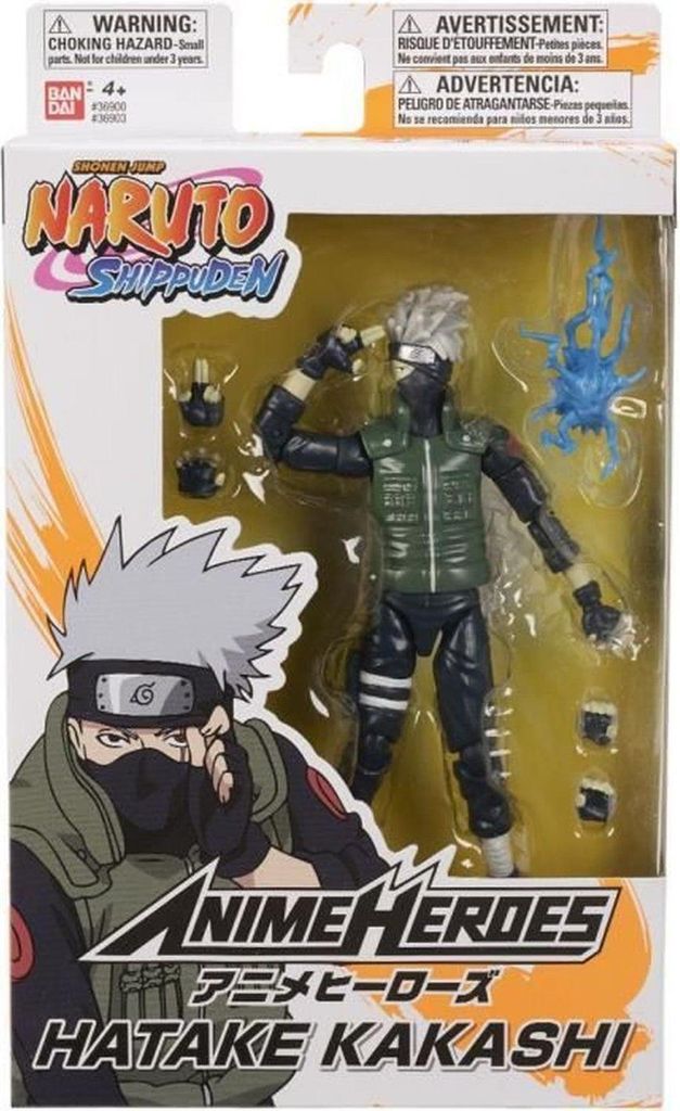 A product box for a Naruto Shippuden Anime Heroes figure of Hatake Kakashi.