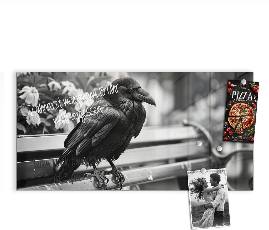 Magnettafel 100x50cm Pinnwand Whiteboard beschreibbar - Rabe auf Bank