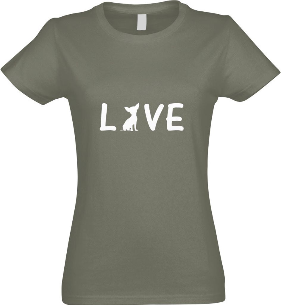 Kiwistar - T-Shirt tailliert - Damen - Olive - Chihuahua Love Schriftzug - mit Motiv Bedruckt - Funshirt Design - Sport - Freizeit - Damen - M
