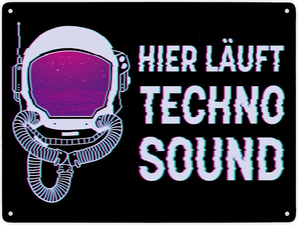 Hier läuft Techno Sound Metallschild XXL in 28x38 cm mit Produktbild 